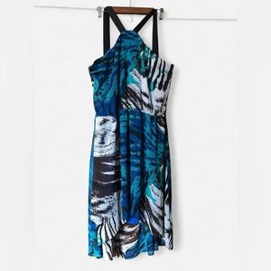 Blue Black And White asymmetrical flowy strappy summer dress Women’s Size 16